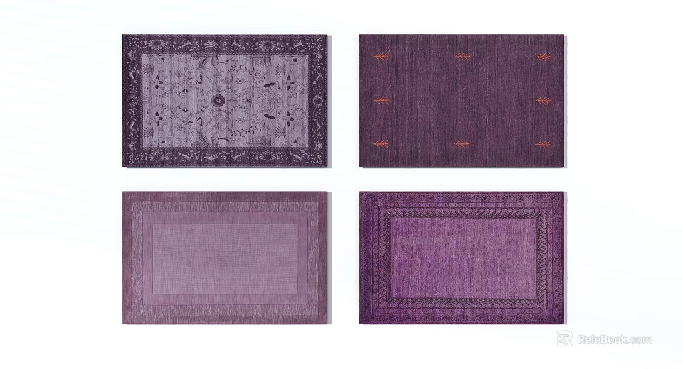 Purple Square Rugs with Various Patterns Decorative Details and Different Textures 3d model