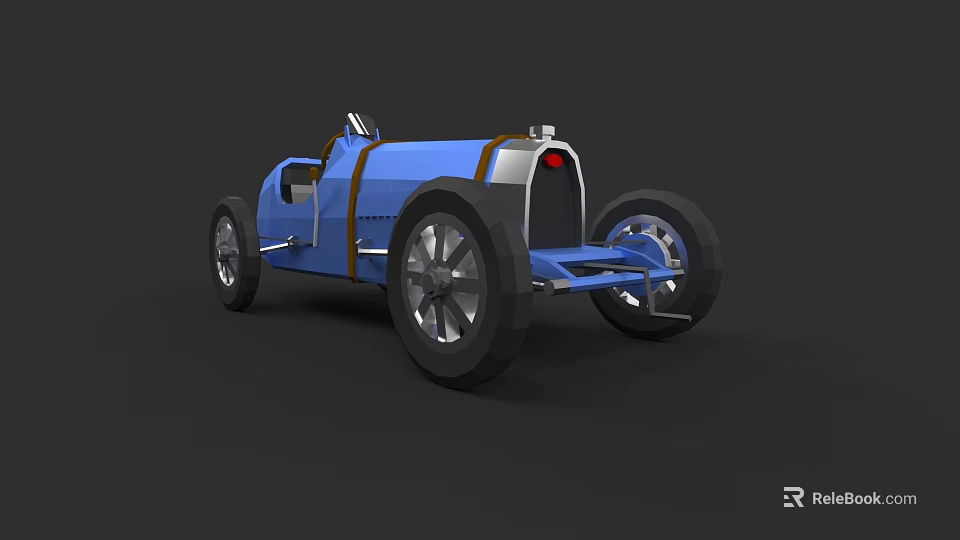 Blue Vintage Racing Car With Open Top Large Wheels And Brown Accents 3d model 