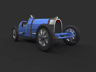 Blue Vintage Racing Car With Open Top Large Wheels And Brown Accents 3d model