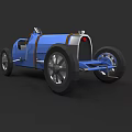Blue Vintage Racing Car With Open Top Large Wheels And Brown Accents