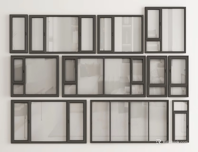 Various Casement Windows Designs With Different Frame Styles And Glass Options 3d model 