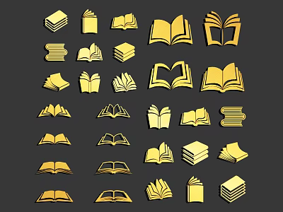 Golden Book Icons Wall Decor Featuring Open And Closed Various Styles 3d model