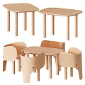 Wooden Kids Table With Cute Animal Shaped Chairs For Children Playroom