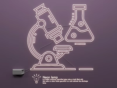 Decorative Neon Light Fixture Set With Microscope And Beaker Line Design Elements 3d model
