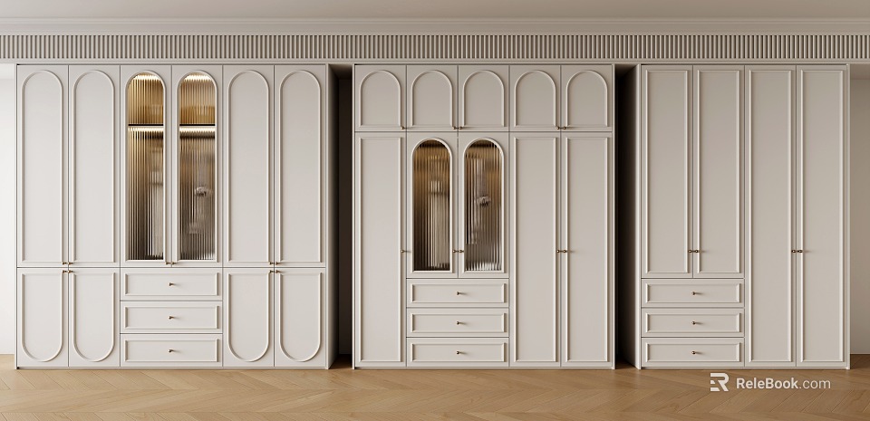 Modern Elegant White Wardrobe Interior Design With Glass Doors And Drawers 3d model 
