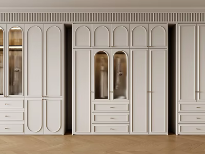 Modern Elegant White Wardrobe Interior Design With Glass Doors And Drawers 3d model