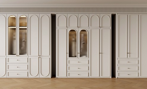 French Cream Style Bedroom Wardrobe Glass Door Wardrobe Locker 3d model