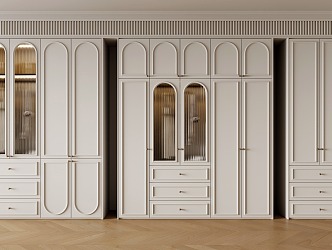 French Cream Style Bedroom Wardrobe Glass Door Wardrobe Locker 3d model