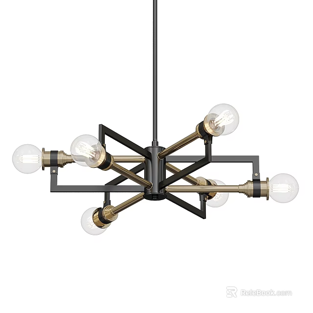 Modern Geometric Chandelier With Black And Gold Metal Frame And Six Bulbs 3d model 