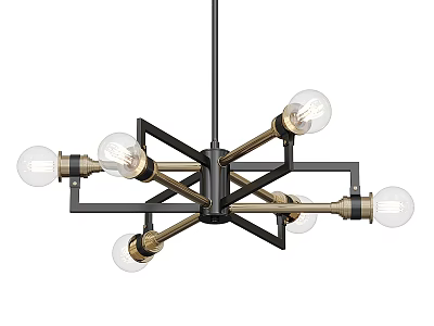 Modern Geometric Chandelier With Black And Gold Metal Frame And Six Bulbs 3d model