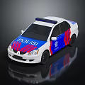 White Police Car With Blue Red Stripes And Roof Lights POLIS Logo
