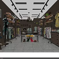 Fashion Clothing Store Interior with Hanging Clothes Racks Shoes Bags and Decorative Lighting