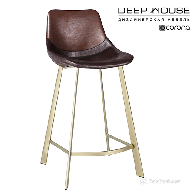 Modern Brown Leather Bar Stool with Gold Metal Legs and Contemporary Design 3d model 