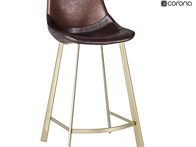 Modern Brown Leather Bar Stool with Gold Metal Legs and Contemporary Design 3d model