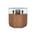 Jewelry Display Case with Glass Top and Wooden Cabinet Featuring Black Mannequins and Decorative Object