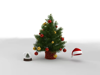 Christmas tree Christmas snowball Christmas hat 3d model