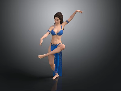 Belly Dancer In Blue Outfit Performing Solo Dance On Gray Background 3d model