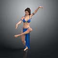 Belly Dancer In Blue Outfit Performing Solo Dance On Gray Background