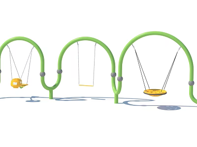 Outdoor Garden Ornaments With Green Arched Frames Hanging Swings And Yellow Seats 3d model