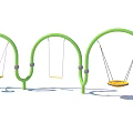 Outdoor Garden Ornaments With Green Arched Frames Hanging Swings And Yellow Seats