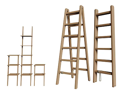 Durable Wooden Ladders and Shelves for Home Storage and DIY Projects 3d model