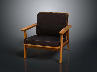Comfortable Wooden Frame Leisure Chair With Dark Padded Upholstery And Armrests 3d model