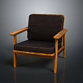 Comfortable Wooden Frame Leisure Chair With Dark Padded Upholstery And Armrests