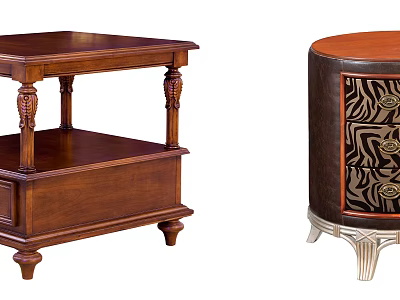 Wooden Carved Side Tables And Circular Zebra Pattern End Tables With Metal Legs 3d model
