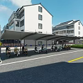 Outdoor Canopy Covered Parking Area Along Residential Road With Buildings And Green Belts