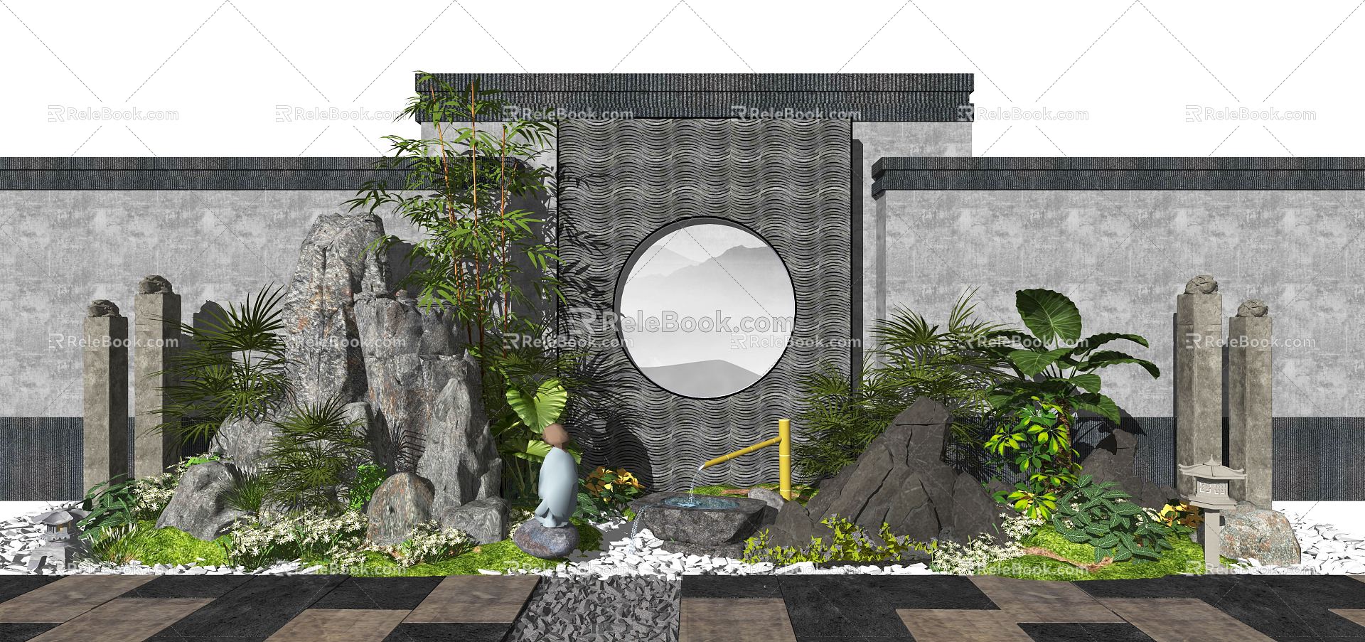 New Chinese style landscape sketch landscape sketch landscape wall dry landscape courtyard landscape model