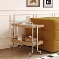 Yellow Sofa And Wooden Wheeled Coffee Table Combination With Storage Shelves In Cozy Living Room