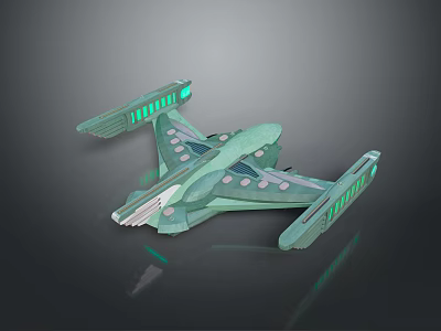 Futuristic Green Spaceship Featuring Glowing Light Strips And Multi Wing Structure 3d model