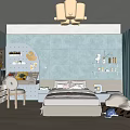 Cozy Bedroom Desk Interior With Gray Walls Bed Chair Shelves Table Lamp And Wooden Floor