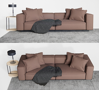 Modern Double Sofa Multi-Person Sofa Long Sofa Carpet Side Pillow 3d model