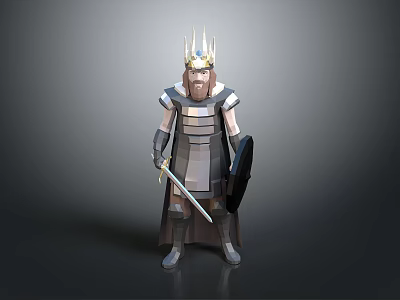 Intricate King Carving Sculpture with Armor Crown Sword and Shield 3d model