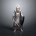 Intricate King Carving Sculpture with Armor Crown Sword and Shield