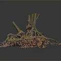 Tree Root System With Exposed Wooden Roots And Natural Rock Base 3d model