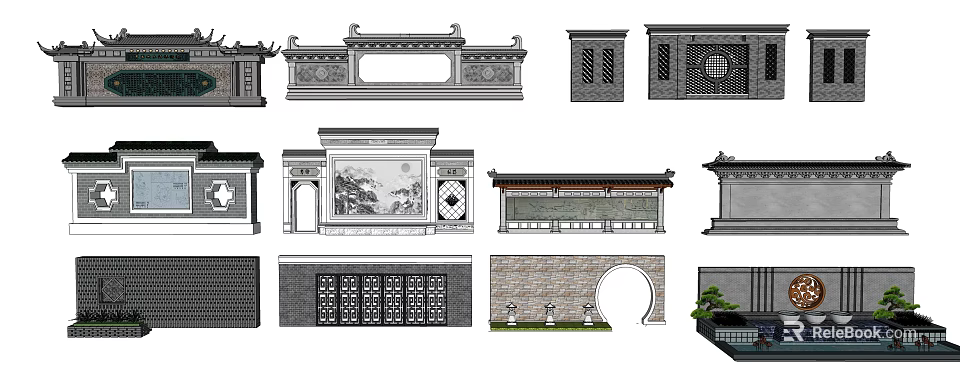 Traditional Garden Wall Design Featuring Carved Patterns Archway And Stone Elements 3d model