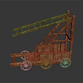 Ancient Wooden Siege Ladder Cart Structure With Wheels And Historical Design