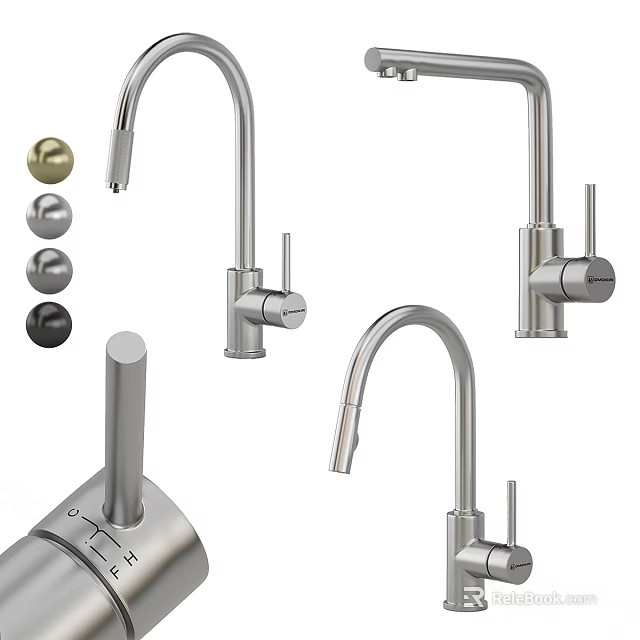 Modern Faucets Variety With Curved Spouts Different Handle Styles And Metal Finishes 3d model 