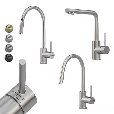 Modern Faucets Variety With Curved Spouts Different Handle Styles And Metal Finishes 3d model