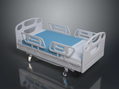 Modern Children's Bed With White Frame Blue Mattress Safety Rails And Wheels 3d model