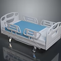 Modern Children's Bed With White Frame Blue Mattress Safety Rails And Wheels