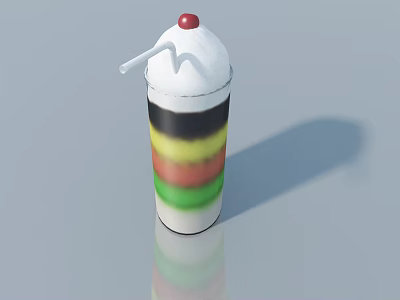 Colorful Striped Cup with Red Top White Lid Straw and White Base on Gray Background 3d model