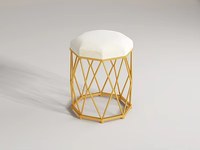 Modern Golden Geometric Frame Stool With White Padded Seat For Living Room 3d model