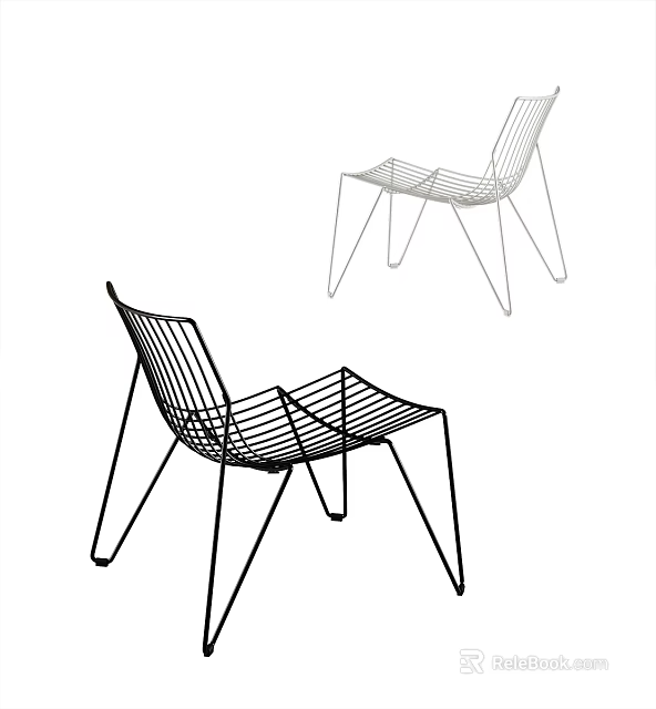 Modern Wire Frame Lounge Chair With Ergonomic Design In Black And White 3d model 