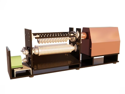 Industrial Processing Machine With Multiple Rollers Metal Frame And Green Component 3d model