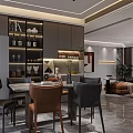 Modern Living And Dining Room Interior With Gray Cabinets Sofa Green Plants And Decorative Painting