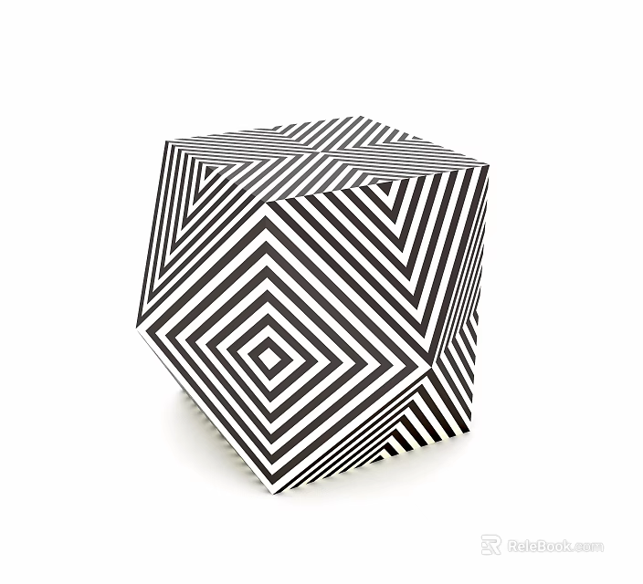 Modern Geometric Side Table With Black And White Striped Optical Illusion Design 3d model 