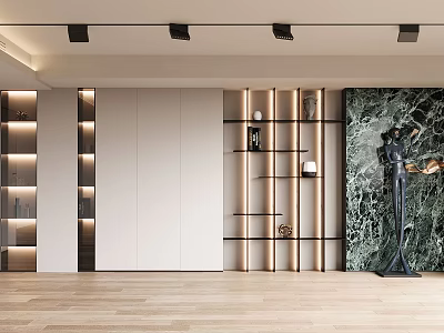 Modern Built in Bookshelf with LED Lighting and Open Shelves in Elegant Interior Design 3d model